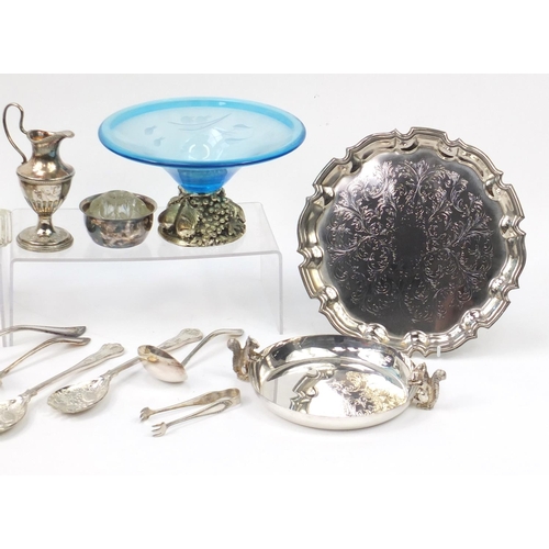 1561 - Silver plate including cutlery, centrepiece, circular dish mounted with squirrels and glass inkwell