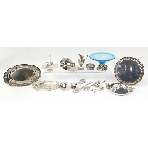 1561 - Silver plate including cutlery, centrepiece, circular dish mounted with squirrels and glass inkwell