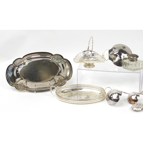 1561 - Silver plate including cutlery, centrepiece, circular dish mounted with squirrels and glass inkwell