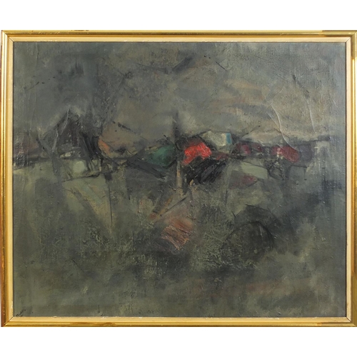 701 - Abstract composition, oil on canvas, bearing a signature Leblang, mounted and framed, 62cm x 51.5cm