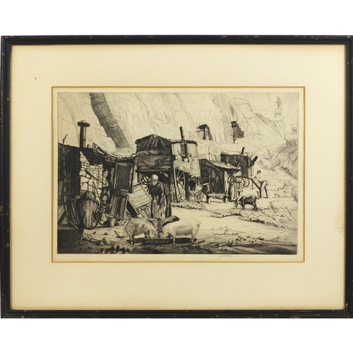 541 - Gypsy encampment, etching, indistinctly pencil signed, mounted, framed and glazed, 43cm x 30cm