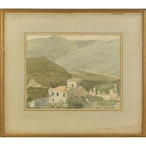 544 - Colwell - Continental landscape, watercolour, inscribed verso, mounted, framed and glazed, 35cm x 28... 