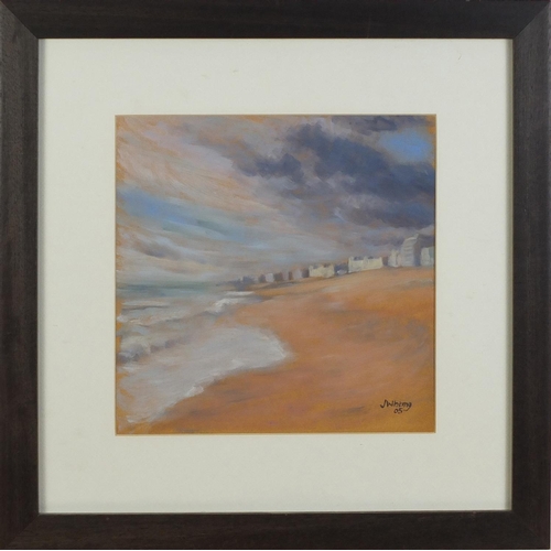 1242 - J W Hiting 05 - Seascape, mixed media, mounted, framed and glazed, 26cm x 26cm