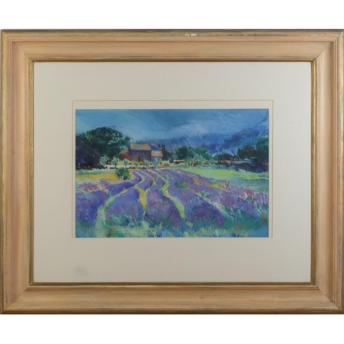 924 - Polly Raynes - The heat of the day, French lavender, watercolour and pastel, label verso, mounted, f... 