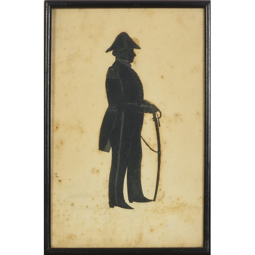 991 - Royal Naval Captain Underwood black framed silhouette of him and his wife, in earlier and latter yea... 