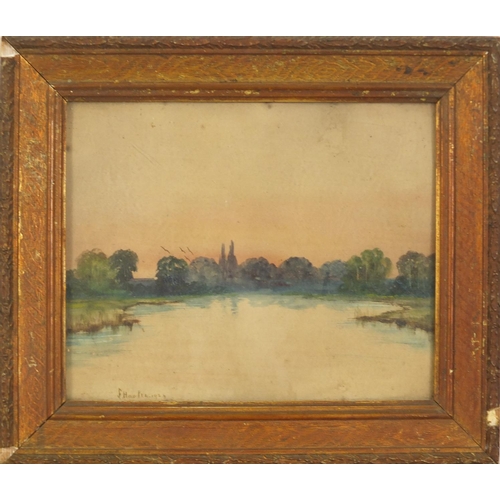 1290 - S Hooper 1924 - Lake before trees, early 20th century watercolour, framed and glazed, 27cm x 22cm