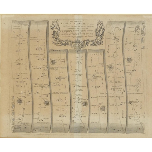 870 - Five antique maps including a Road Plan of London to Norwich by John Ogilvy, Plan of London engraved... 