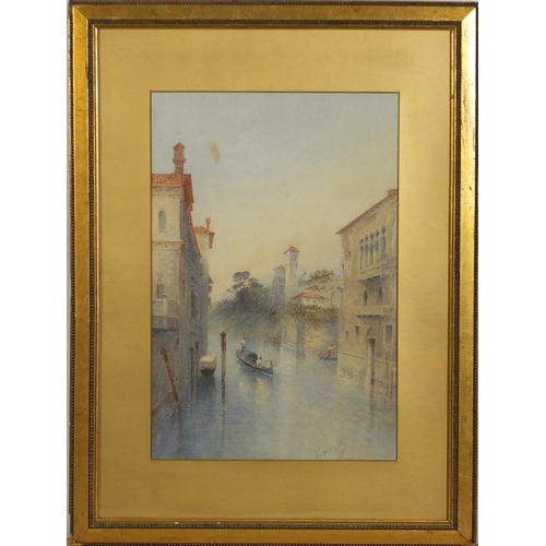 989 - Venetian canal with gondolas, early 20th century Italian school watercolour, mounted, framed and gla... 