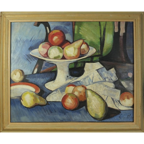 151 - Still life fruit, Scottish colourist school, oil on canvas, framed, 93cm x 76cm