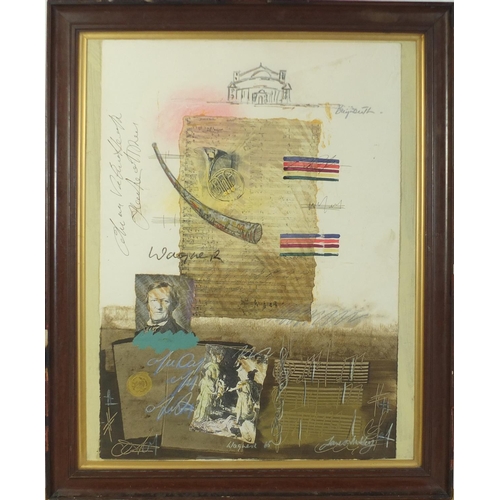 993 - Abstract composition, mixed media and collage, mounted, framed and glazed, 77cm x 59cm