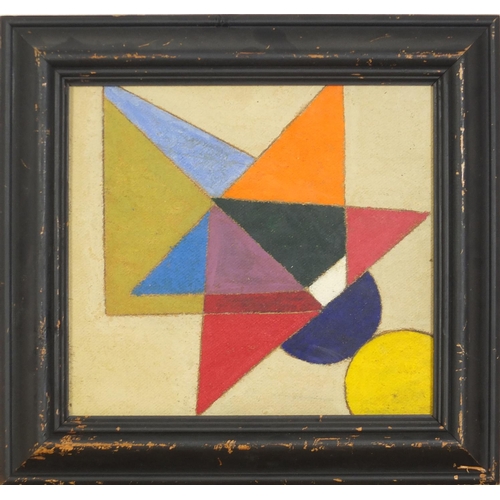 659 - Abstract composition, geometric shapes, oil on board, framed and glazed, 32cm x 29cm