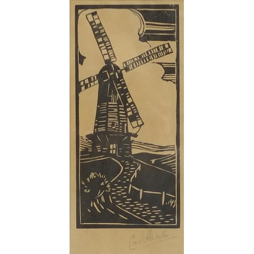 1024 - C A Wilkinson - Boats, trees and a windmill, four pencil signed woodblock prints, each mounted, fram... 