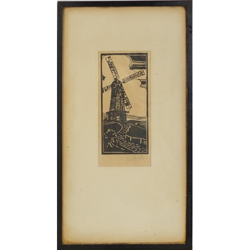 1024 - C A Wilkinson - Boats, trees and a windmill, four pencil signed woodblock prints, each mounted, fram... 