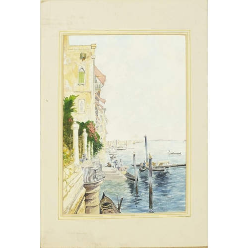 947 - A view towards San Giorgio, Maggiore, watercolour on card, inscribed Franz Richard Unterberger verso... 