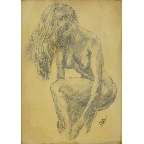 946 - The female form, pencil of a nude female and sanguine chalk of a female in a chair signed Sentein, b... 