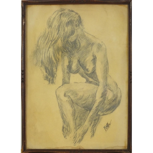 946 - The female form, pencil of a nude female and sanguine chalk of a female in a chair signed Sentein, b... 