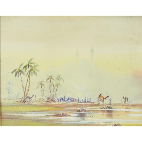 944 - Middle Eastern desert scenes, pair of watercolour and gouaches, each bearing a signature Buckle, fra... 