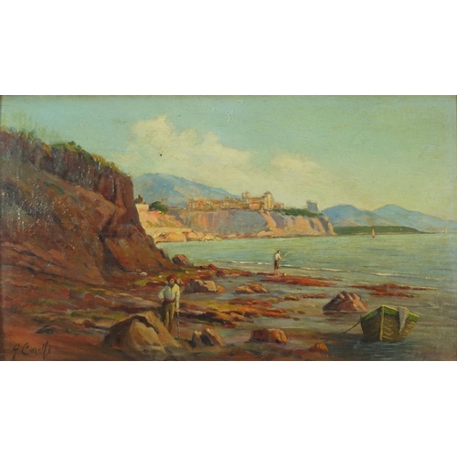 69 - Naples coastal scene, Italian school oil on panel, framed and glazed, 45cm x 27cm