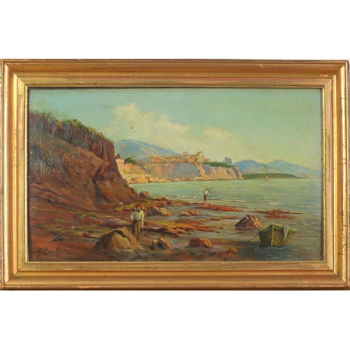 69 - Naples coastal scene, Italian school oil on panel, framed and glazed, 45cm x 27cm