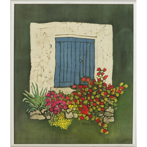 542A - Mary Potter - Doorway on Alonysos, silk screen print, framed, 25cm x 20cm