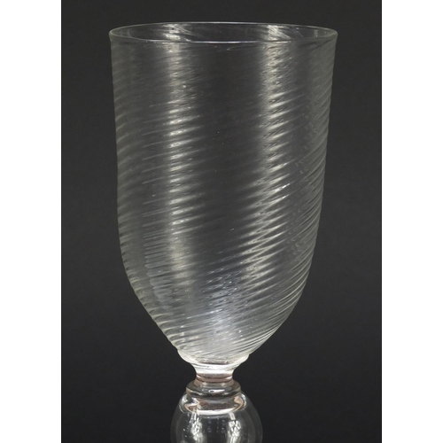 587 - Early 20th century writhen wine glass by Powell, 19cm high