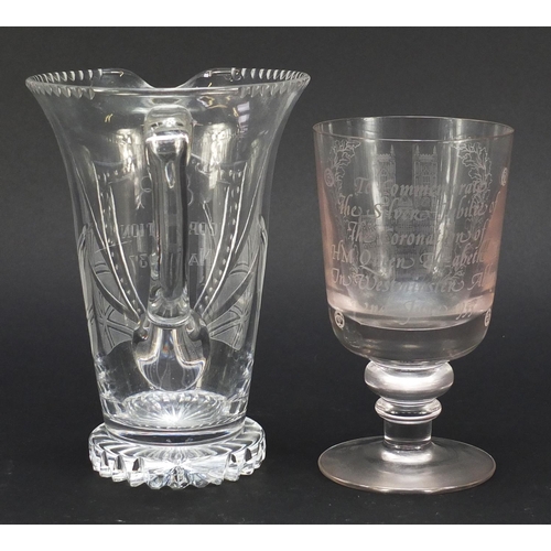 750 - Commemorative glassware including a good Edward VIII Coronation etched jug, Edward VIII Coronation e... 