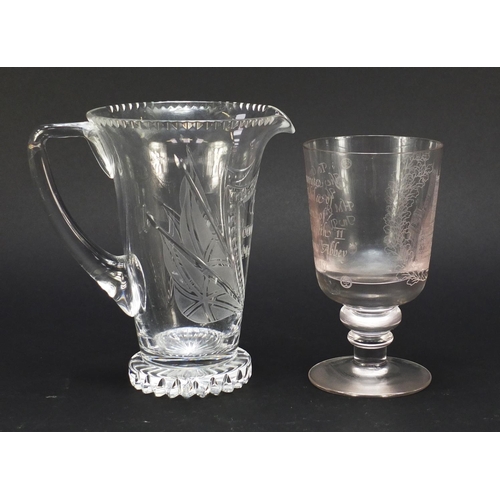 750 - Commemorative glassware including a good Edward VIII Coronation etched jug, Edward VIII Coronation e... 