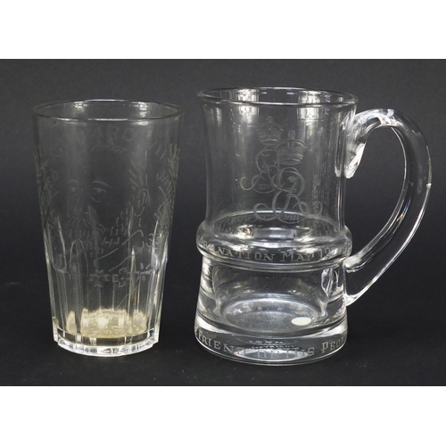 750 - Commemorative glassware including a good Edward VIII Coronation etched jug, Edward VIII Coronation e... 