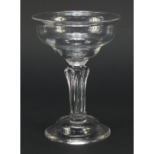 385 - 18th century glass sweetmeat dish with ogee bowl, inverted rim, eight sided moulded pedestal stem be... 