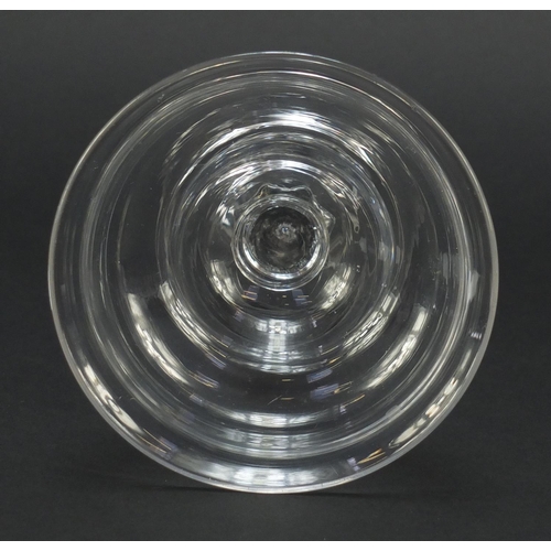 385 - 18th century glass sweetmeat dish with ogee bowl, inverted rim, eight sided moulded pedestal stem be... 