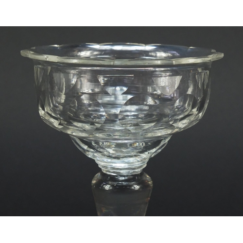 386 - 19th century glass sweetmeat dish with inverted baluster dentated rim and domed foot, 14.5cm high