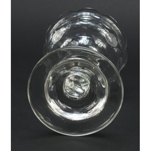 386 - 19th century glass sweetmeat dish with inverted baluster dentated rim and domed foot, 14.5cm high