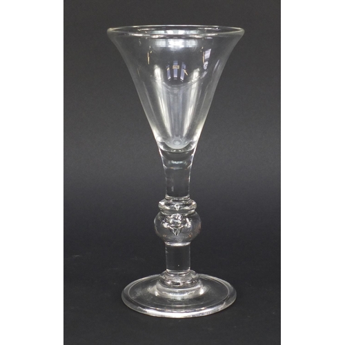 456 - Large 18th century wine glass with tear drop knopped stem and folded foot, 23.5cm high