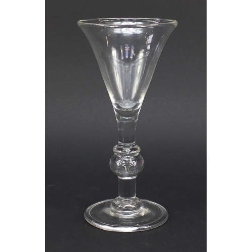 456 - Large 18th century wine glass with tear drop knopped stem and folded foot, 23.5cm high