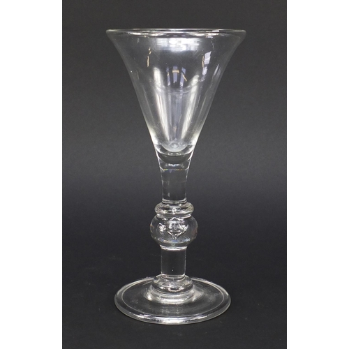 456 - Large 18th century wine glass with tear drop knopped stem and folded foot, 23.5cm high