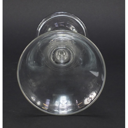 456 - Large 18th century wine glass with tear drop knopped stem and folded foot, 23.5cm high