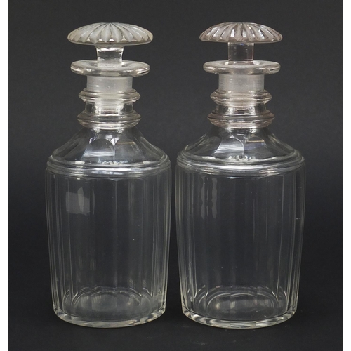 458 - Pair of 19th century glass decanters with mushroom stoppers, each 19cm high