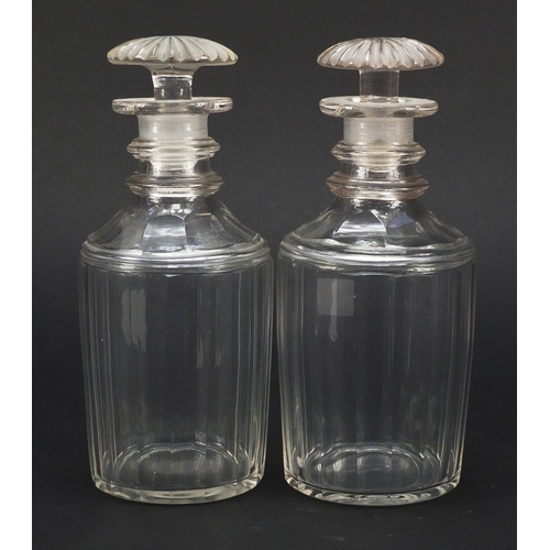 458 - Pair of 19th century glass decanters with mushroom stoppers, each 19cm high