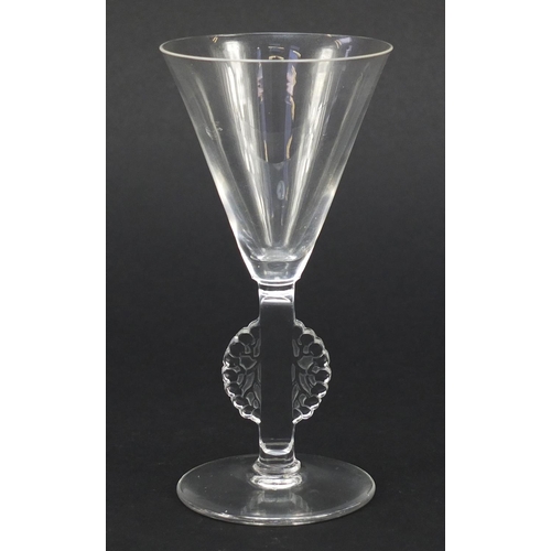 164 - René Lalique Mulhouse wine glass, etched R lalique to the base, 13cm high