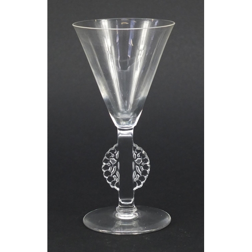 164 - René Lalique Mulhouse wine glass, etched R lalique to the base, 13cm high