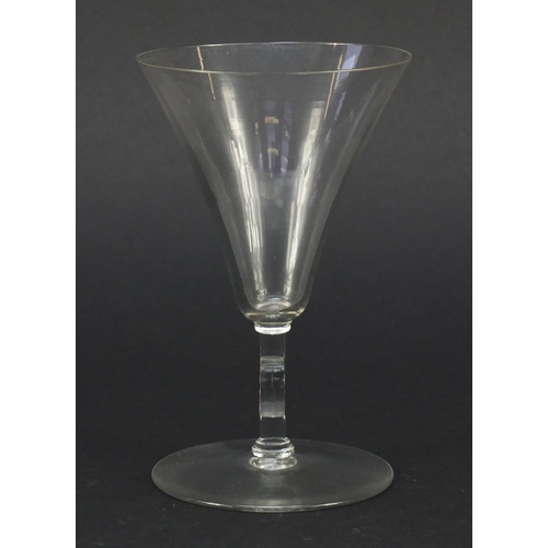 165 - René Lalique monogrammed wine glass, etched R Lalique to the base, 13cm high