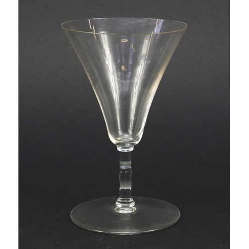 165 - René Lalique monogrammed wine glass, etched R Lalique to the base, 13cm high