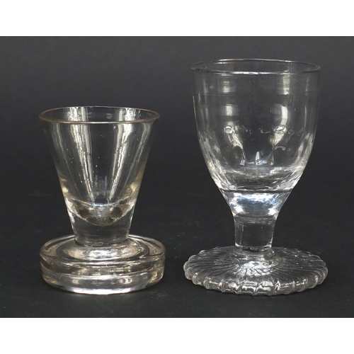 511 - 18th/19th century glassware including three jelly glasses, dram glass with oversewn moulded foot, sm... 