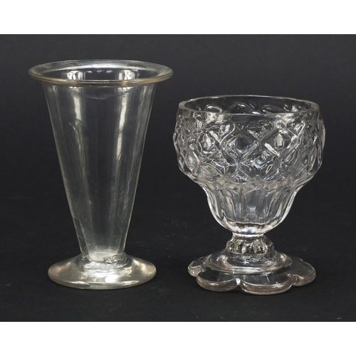 511 - 18th/19th century glassware including three jelly glasses, dram glass with oversewn moulded foot, sm... 