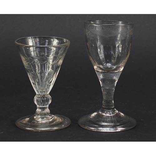 511 - 18th/19th century glassware including three jelly glasses, dram glass with oversewn moulded foot, sm... 