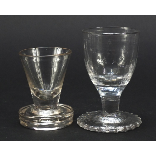 511 - 18th/19th century glassware including three jelly glasses, dram glass with oversewn moulded foot, sm... 