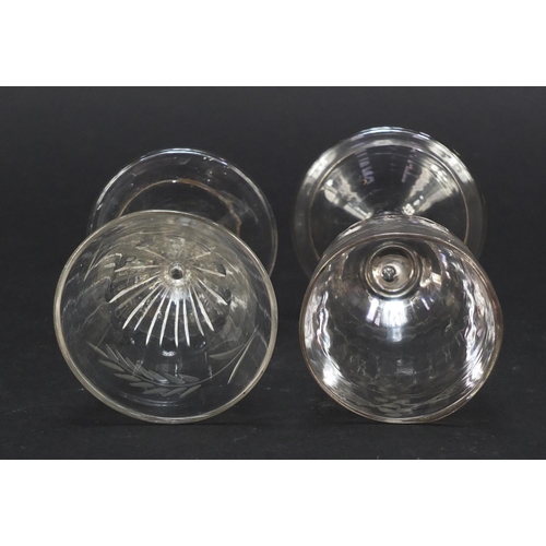 511 - 18th/19th century glassware including three jelly glasses, dram glass with oversewn moulded foot, sm... 