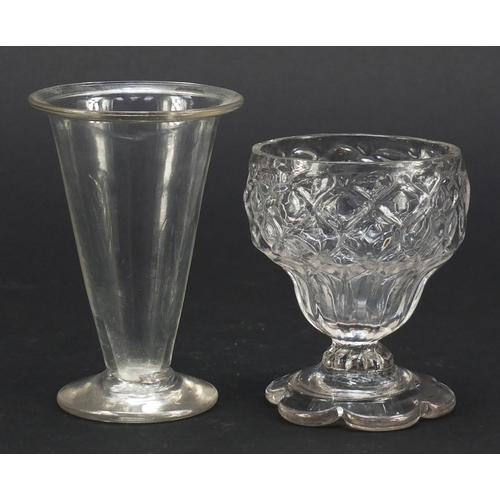 511 - 18th/19th century glassware including three jelly glasses, dram glass with oversewn moulded foot, sm... 