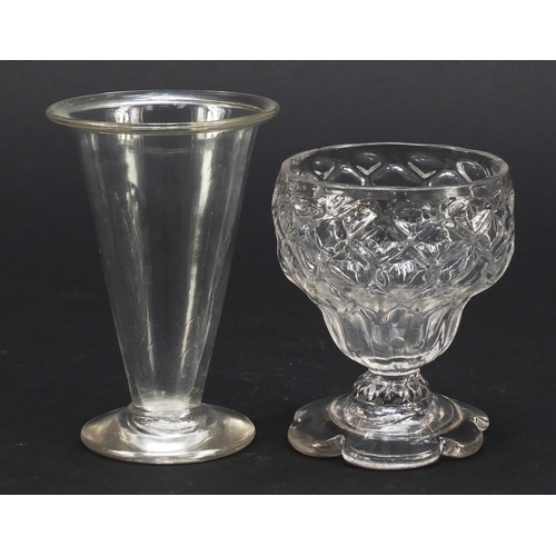 511 - 18th/19th century glassware including three jelly glasses, dram glass with oversewn moulded foot, sm... 