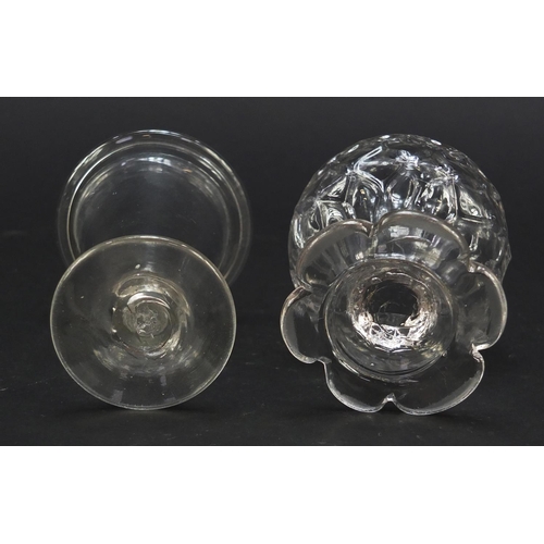 511 - 18th/19th century glassware including three jelly glasses, dram glass with oversewn moulded foot, sm... 